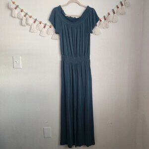 Anthropologie Saturday Sunday Modal Rebecca Wide Leg Smocked Jumpsuit Teal S